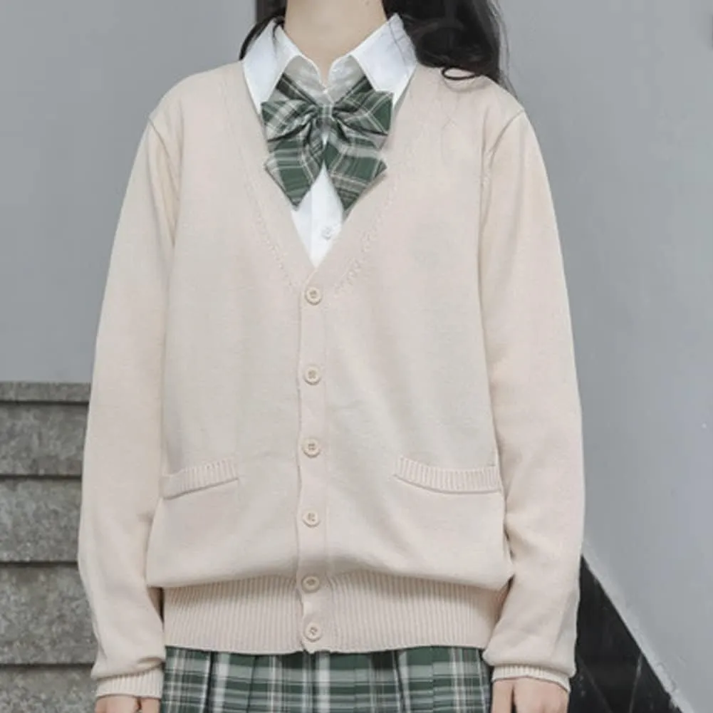 Blostirno Women's Cardigan Sweater V Neck Button Down Knit JK School Uniform Cardigans Girls Long Sleeve Coat with Pockets