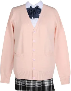 Blostirno Women's Cardigan Sweater V Neck Button Down Knit JK School Uniform Cardigans Girls Long Sleeve Coat with Pockets