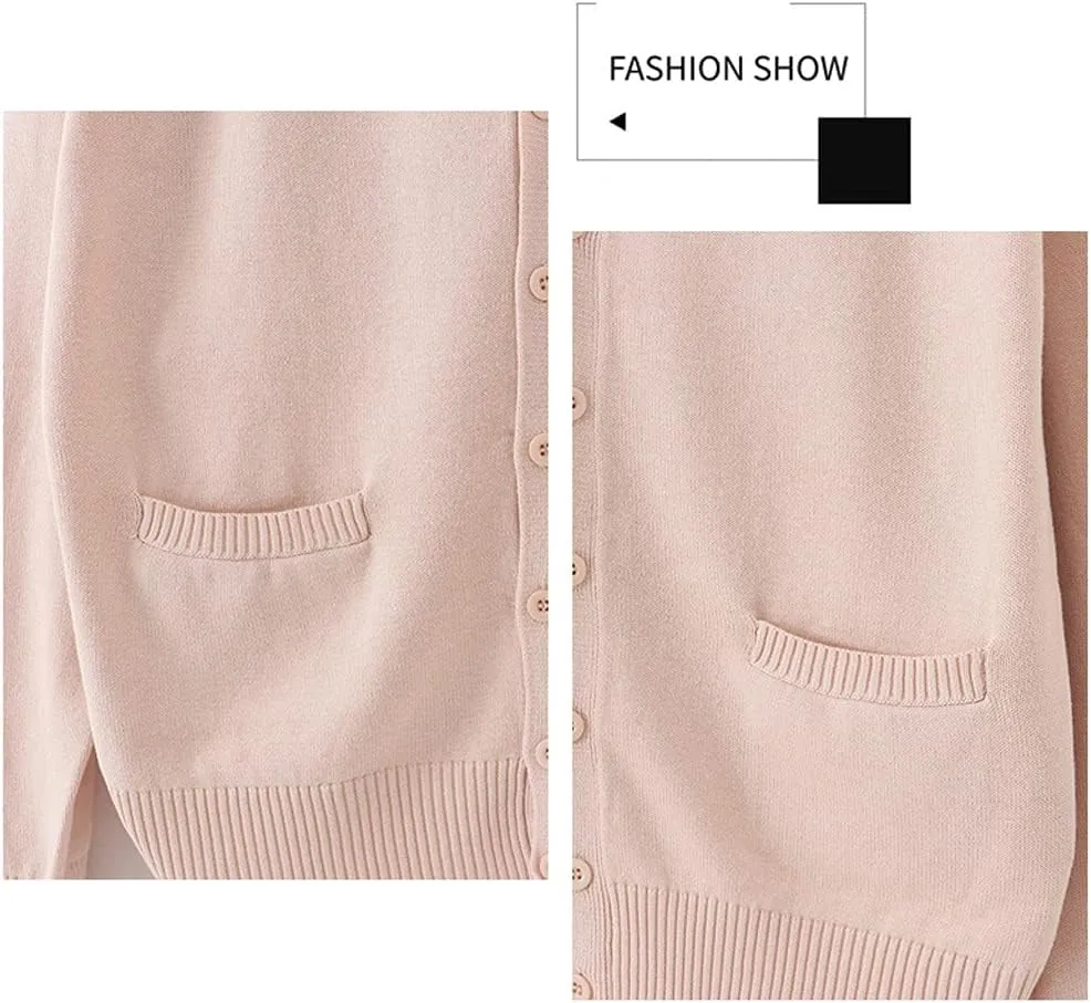 Blostirno Women's Cardigan Sweater V Neck Button Down Knit JK School Uniform Cardigans Girls Long Sleeve Coat with Pockets