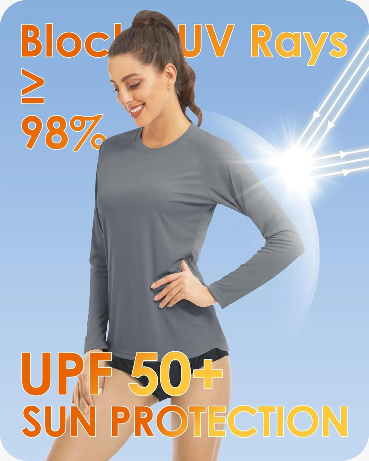 Boladeci Women's Sun Shirts UPF 50  UV Protection Rash Guard Long Sleeve Swim Shirts Quick Dry Lightweight Workout Tops
