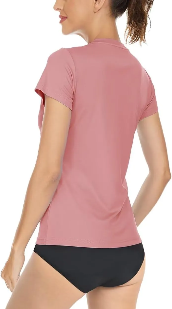 Boladeci Women's UPF 50  Sun Shirts UV Protection Short Sleeve Rash Guard Quick Dry Swim Hiking Tshirts Athletic Workout Tops