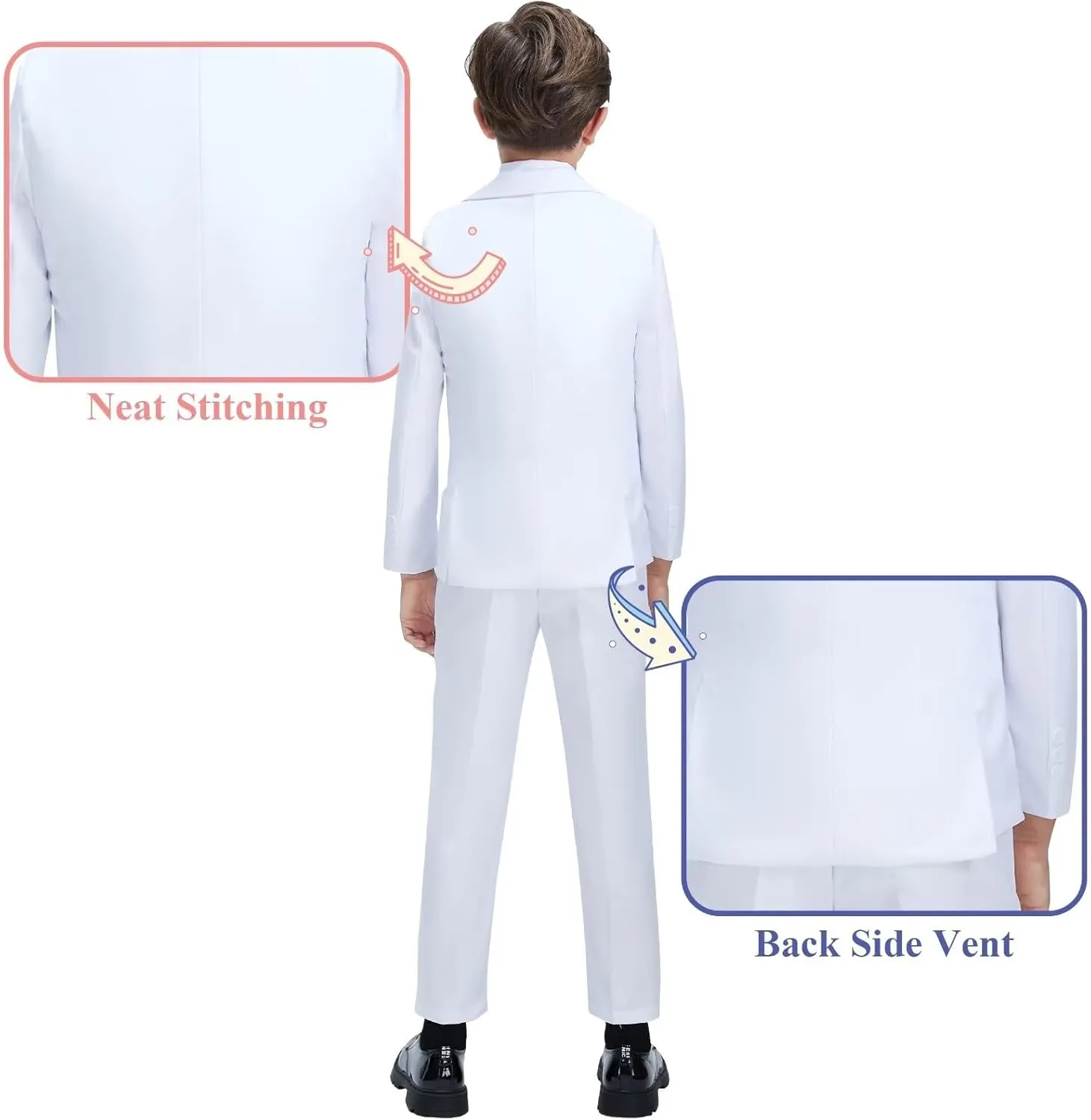 Boys' Blazer Suit Jacket Formal Sport Coats with Bowtie Solid Color Tuxedo Blazers for Boy Dinner Party