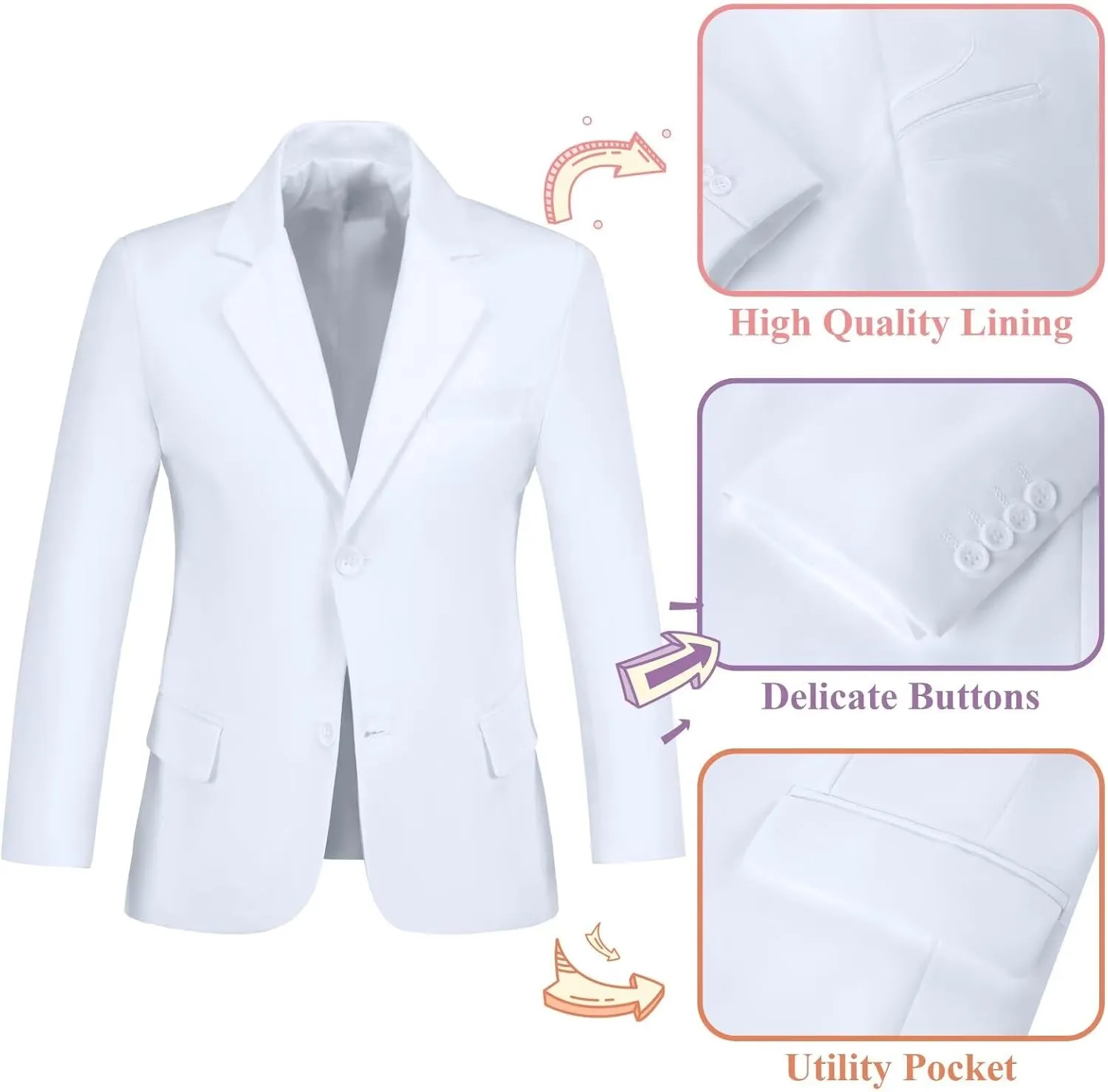 Boys' Blazer Suit Jacket Formal Sport Coats with Bowtie Solid Color Tuxedo Blazers for Boy Dinner Party