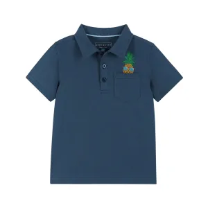 Boys Toddler Navy Pineapple Playful Pocket Polo Shirt