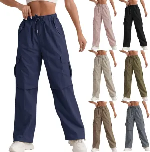 Cargo Pants Women Quick Dry Baggy Hiking Pants Elastic High Waist Drawstring Lightweight Y2K Clothes with Pockets