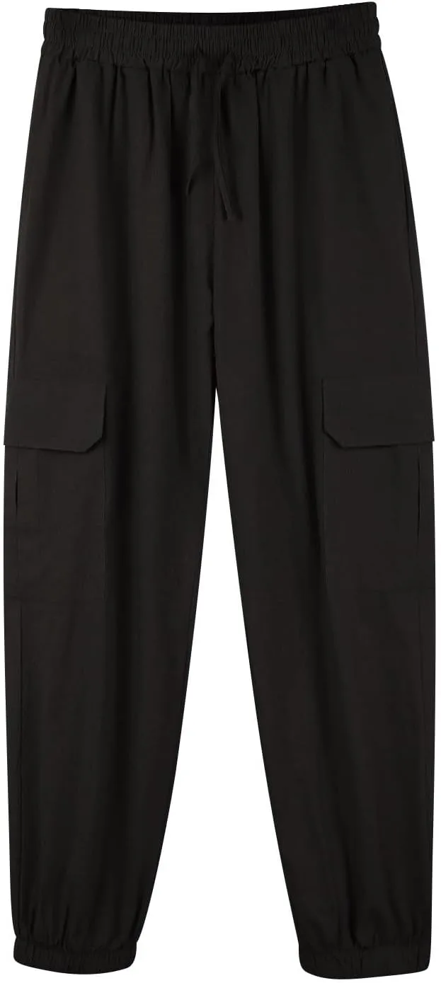 Casual Baggy Linen Harem Pants for Men Solid Elastic Waist Drawstring Joggers Flap Pockets Yoga Hippie Beach Lounge Trousers