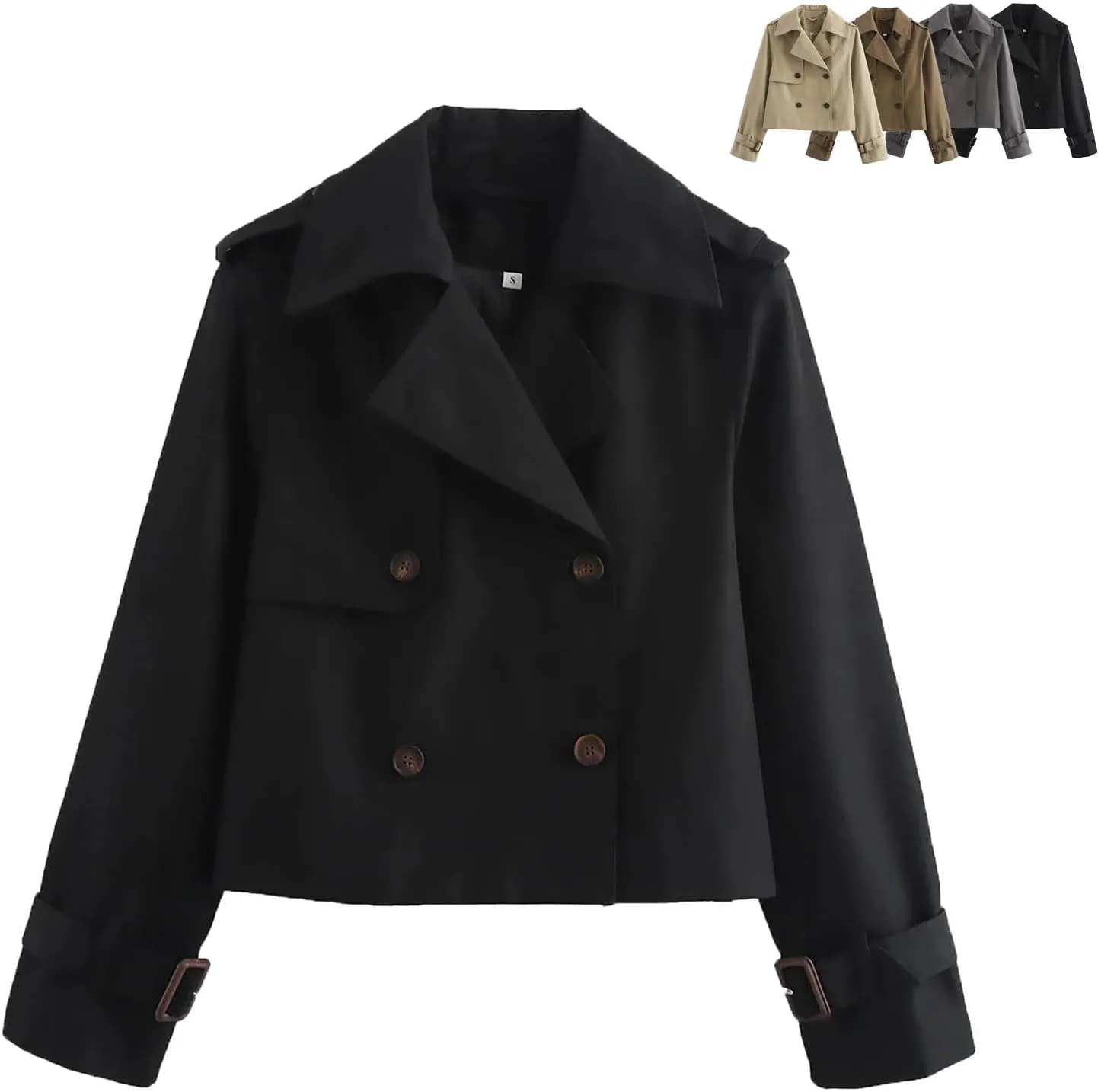 Casual Short Trench Coats for Women Crop Double Breasted Trench Coat Cropped Lapel Jacket Work Jackets Fashion Outwear