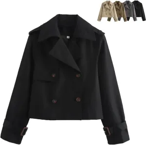 Casual Short Trench Coats for Women Crop Double Breasted Trench Coat Cropped Lapel Jacket Work Jackets Fashion Outwear