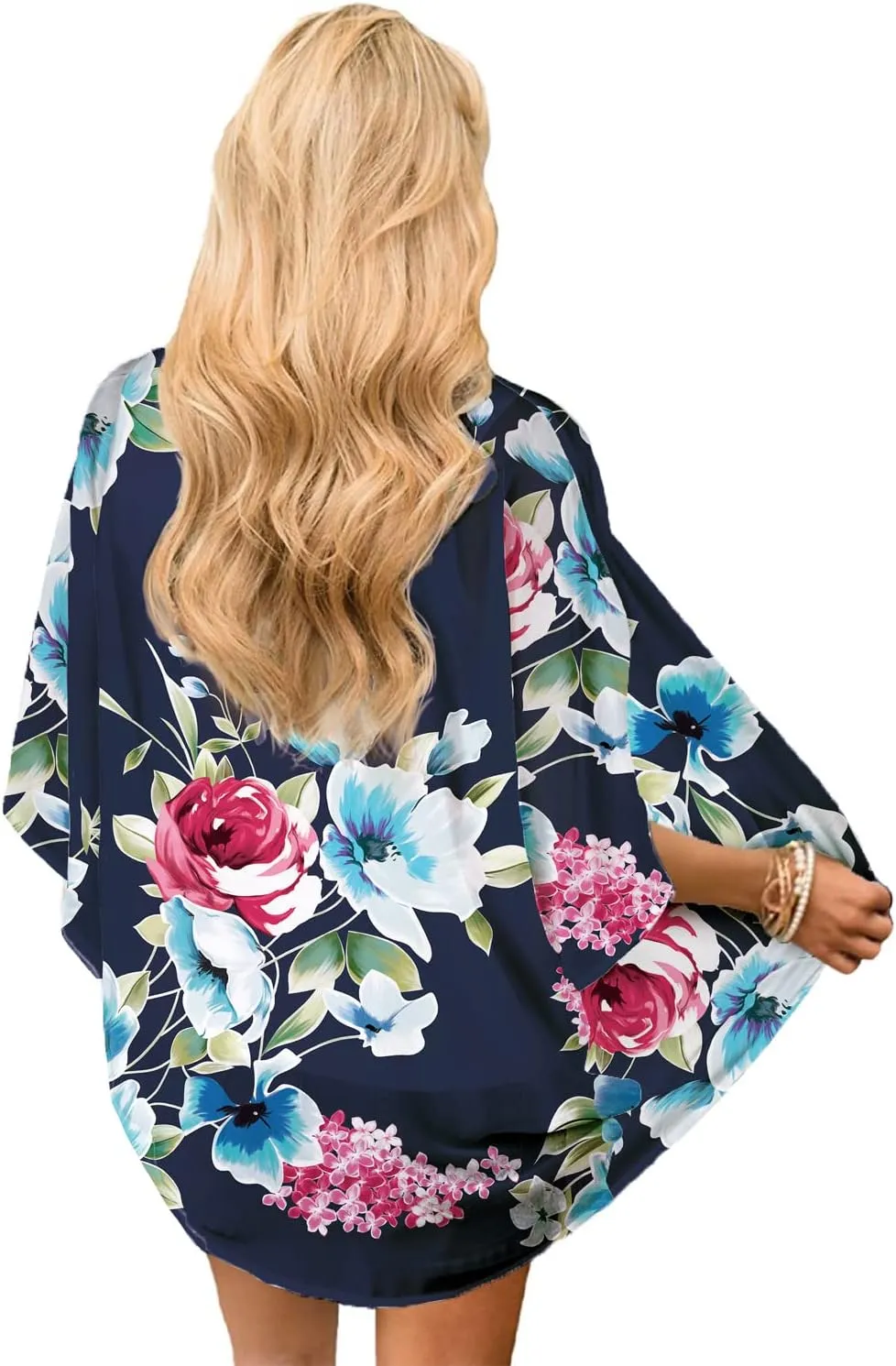 CASURESS Women's Sheer Chiffon Summer Blouse Tops Kimono Cardigan Floral Casual Loose Cover Ups Swimwear