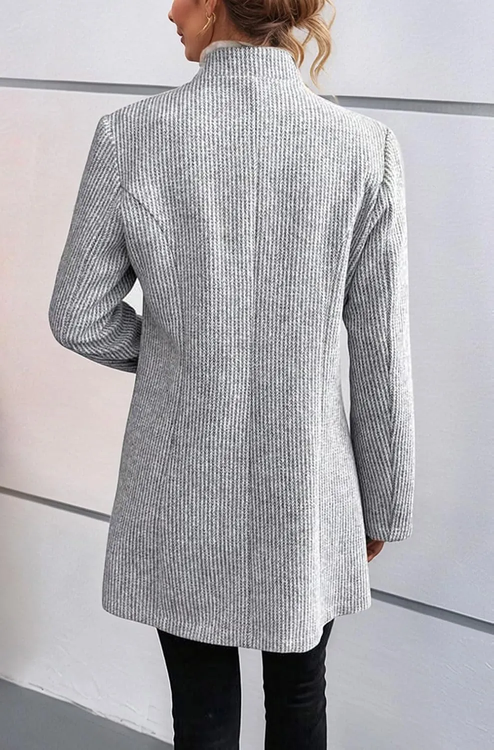 CHARTOU Womens Long Sleeve Casual Wool Jacket Blazer 1 Button Winter Coat Mid-Long Stand Collar Open Front Overcoat