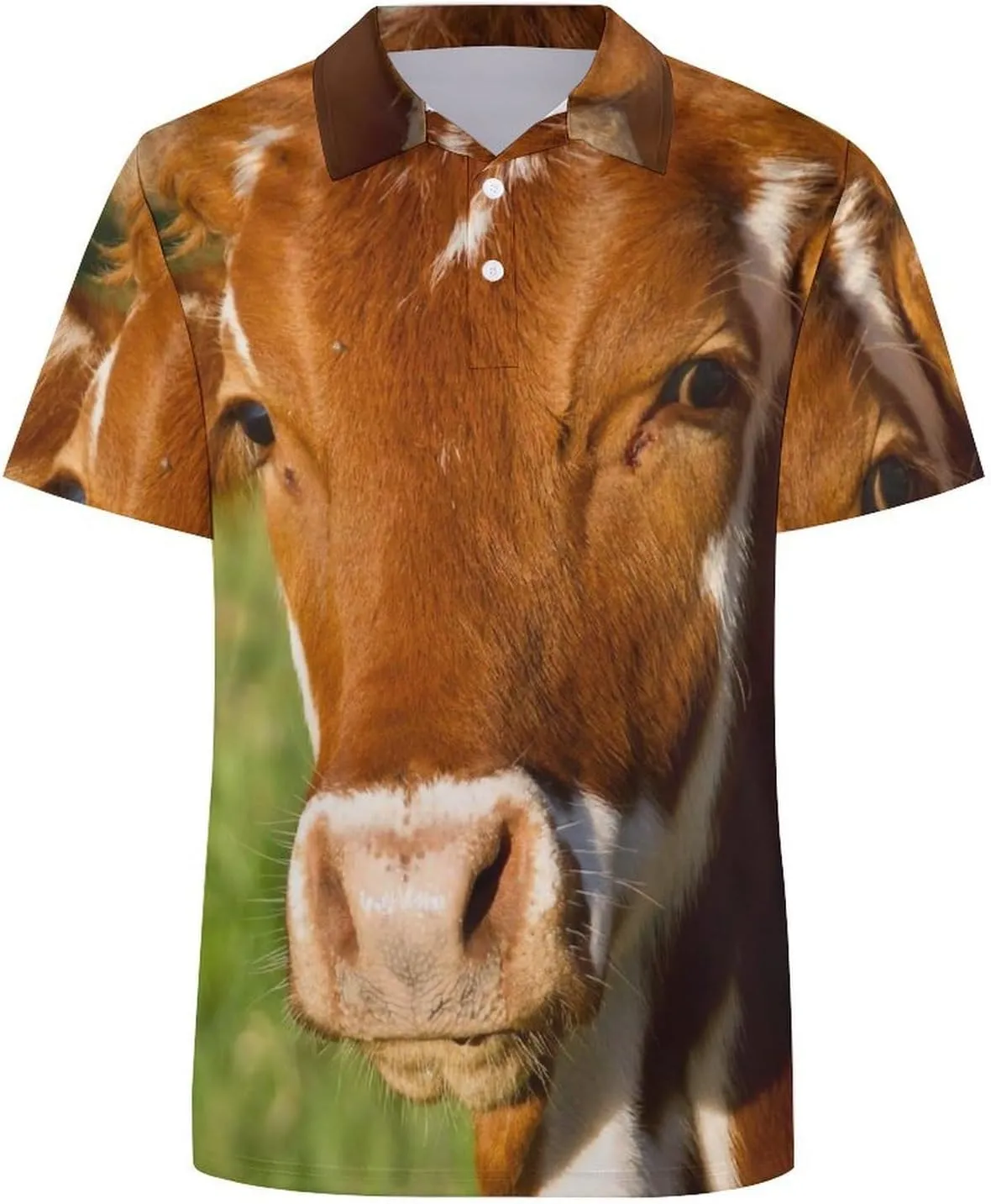 Cheeky Calf Brown Cow Mens Polo Shirts Quick Dry Short Sleeve T-shirts Slim Tennis Collared Tees Tops