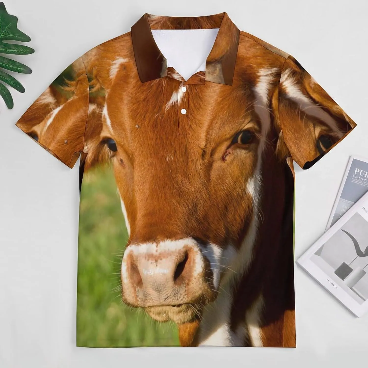 Cheeky Calf Brown Cow Mens Polo Shirts Quick Dry Short Sleeve T-shirts Slim Tennis Collared Tees Tops