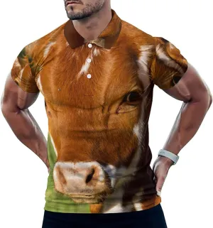 Cheeky Calf Brown Cow Mens Polo Shirts Quick Dry Short Sleeve T-shirts Slim Tennis Collared Tees Tops