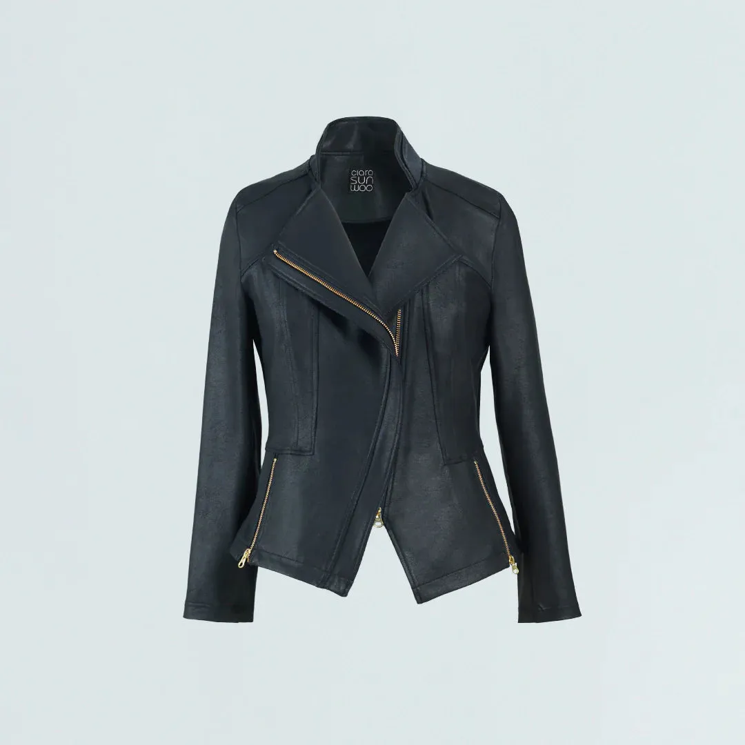 Clara Sunwoo, Liquid Leather, Signature Jacket in Black
