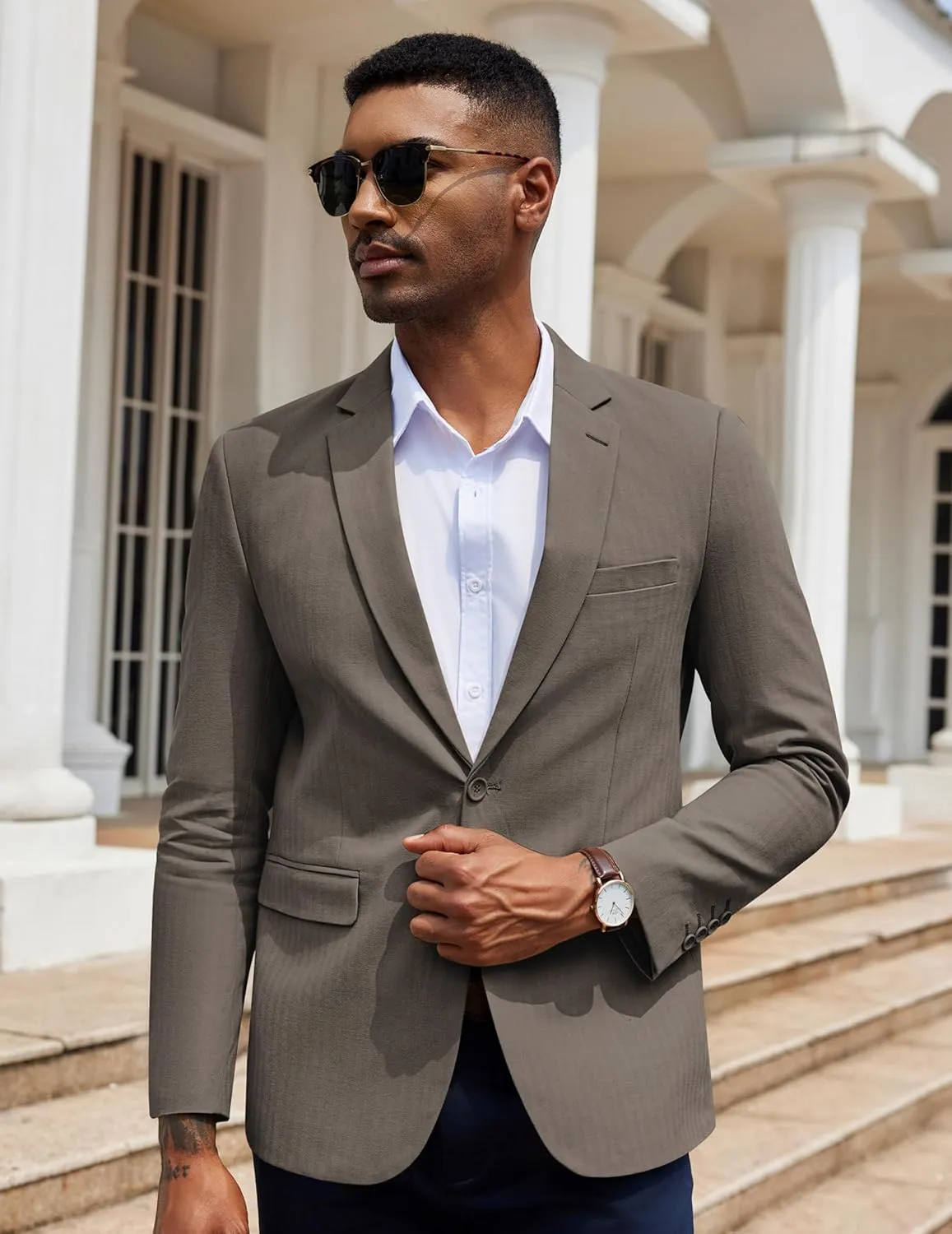 COOFANDY Men's Casual Blazer Slim Fit Herringbone Sport Coats Two Buttons Heavyweight Cotton Suit Jacket