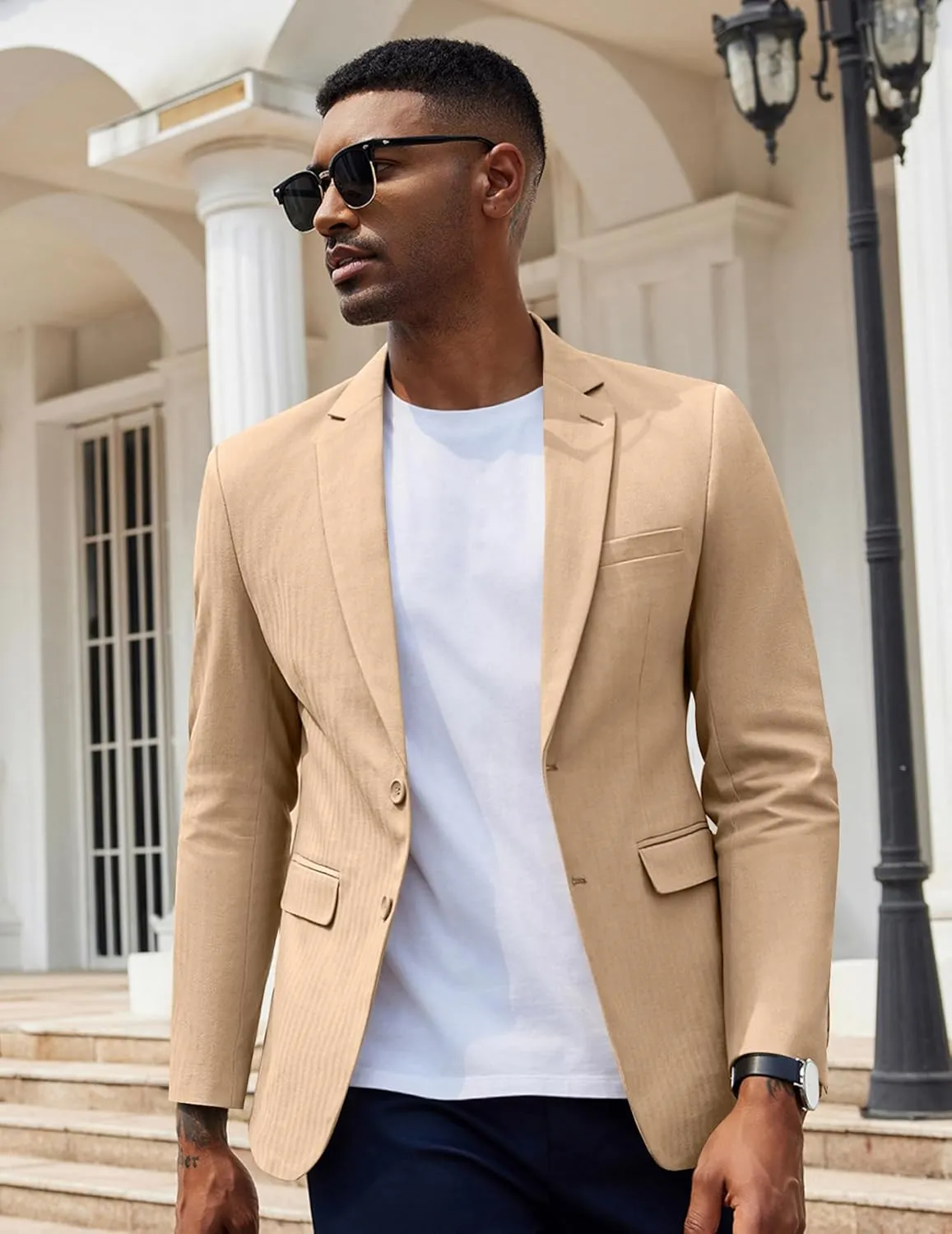COOFANDY Men's Casual Blazer Slim Fit Herringbone Sport Coats Two Buttons Heavyweight Cotton Suit Jacket