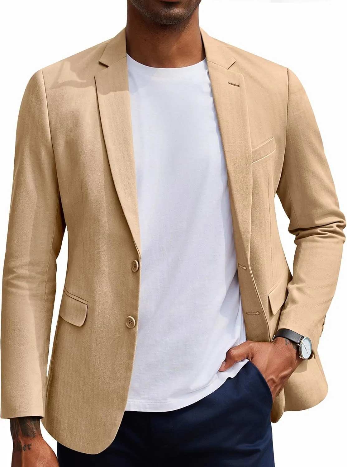 COOFANDY Men's Casual Blazer Slim Fit Herringbone Sport Coats Two Buttons Heavyweight Cotton Suit Jacket