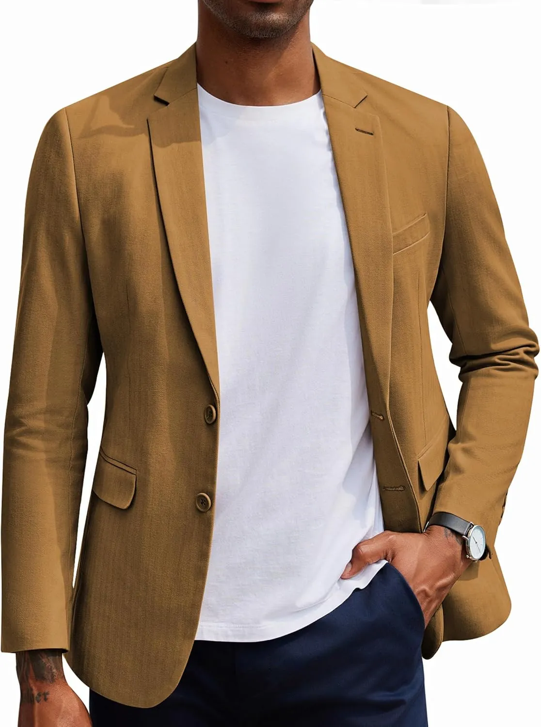 COOFANDY Men's Casual Blazer Slim Fit Herringbone Sport Coats Two Buttons Heavyweight Cotton Suit Jacket
