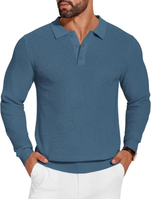 COOFANDY Mens Knit Polo Shirts Long Sleeve Sweater Casual Polo Shirts Lightweight Collared T Shirts