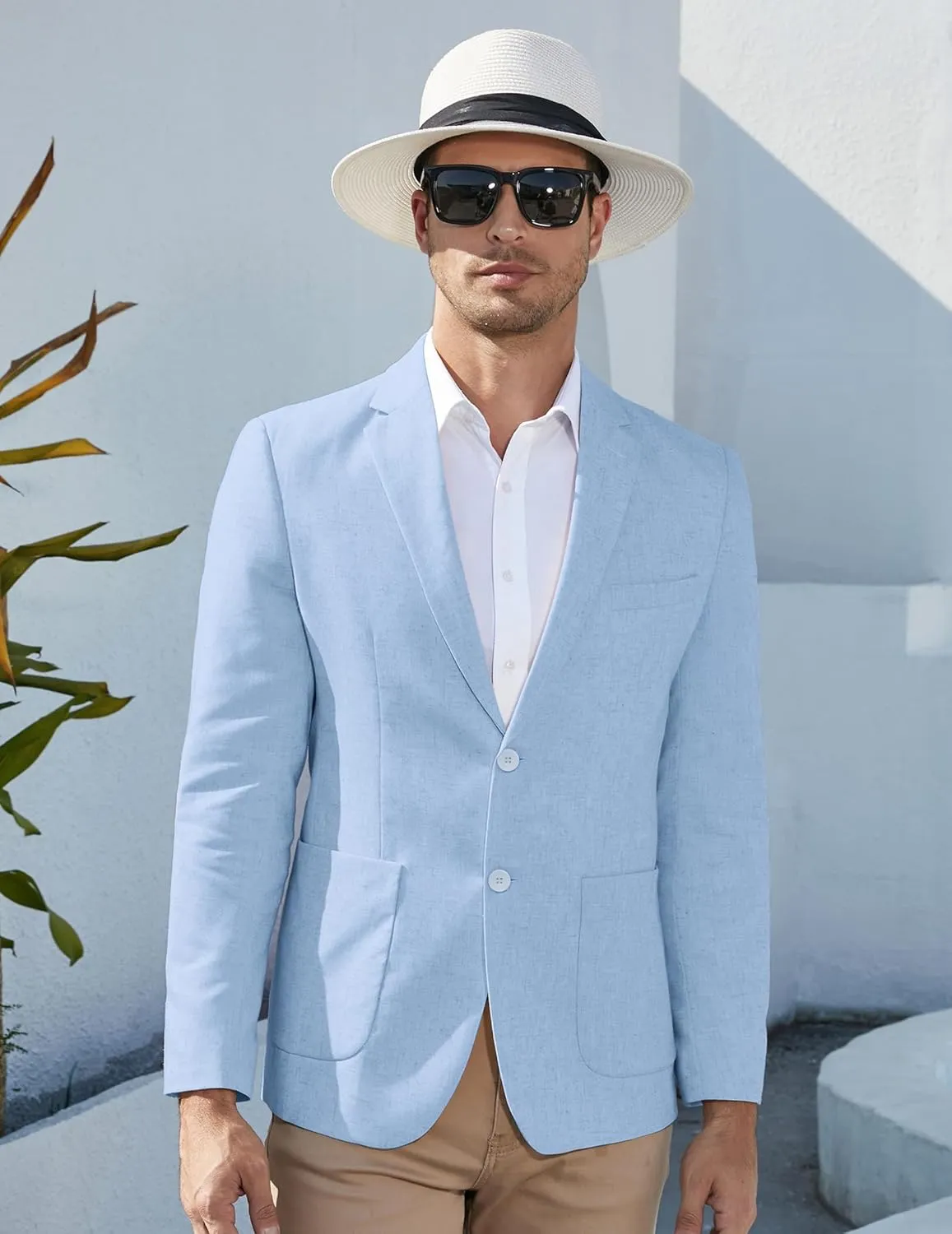 CORSKI Men's Casual Blazer Linen Sport Coat Two Button Lightweight Jackets Business Daily Suit