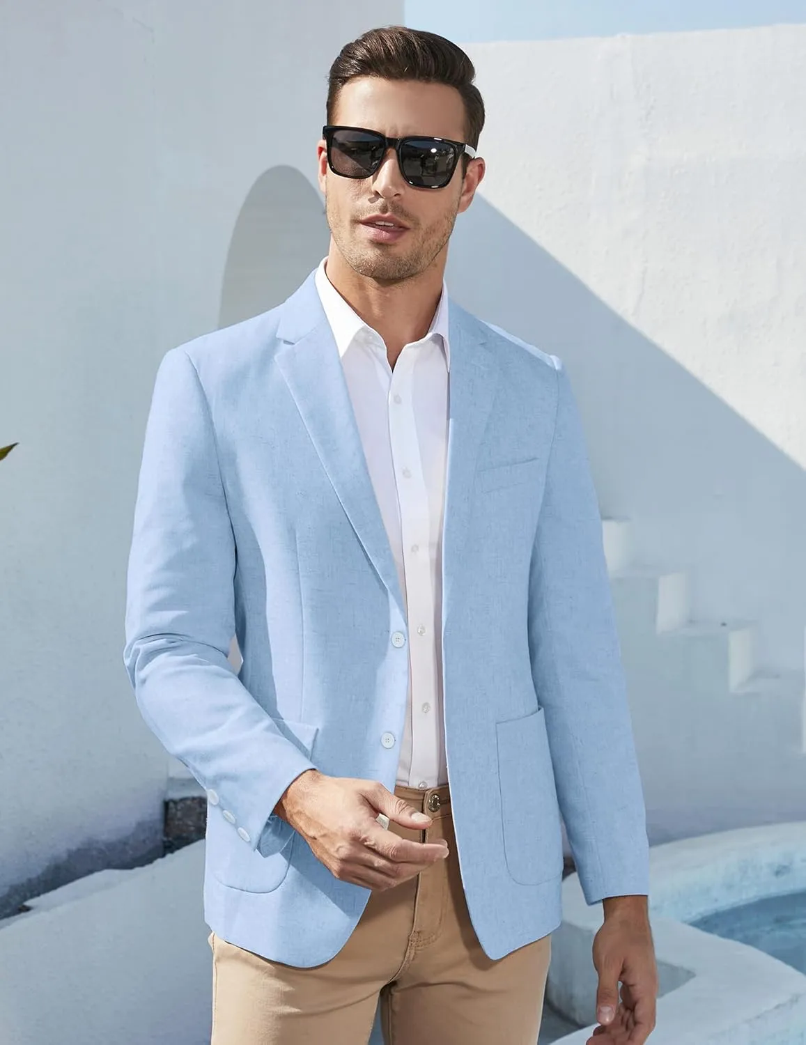 CORSKI Men's Casual Blazer Linen Sport Coat Two Button Lightweight Jackets Business Daily Suit