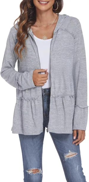 DEESHA Plus Size Zip Up Hoodie for Curvy Women Spring Ruffle Hooded Sweatshirts Jacket Cardigans Lightweight
