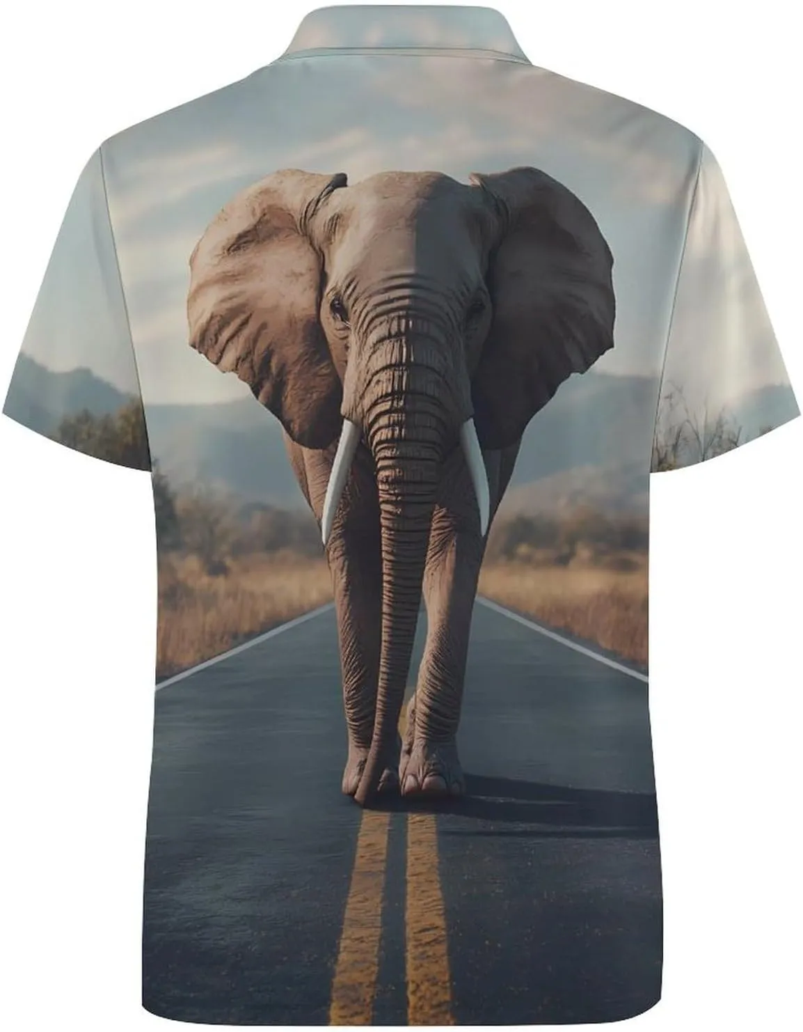 Elephant Walking On The Road Mens Polo Shirts Quick Dry Short Sleeve T-shirts Slim Tennis Collared Tees Tops