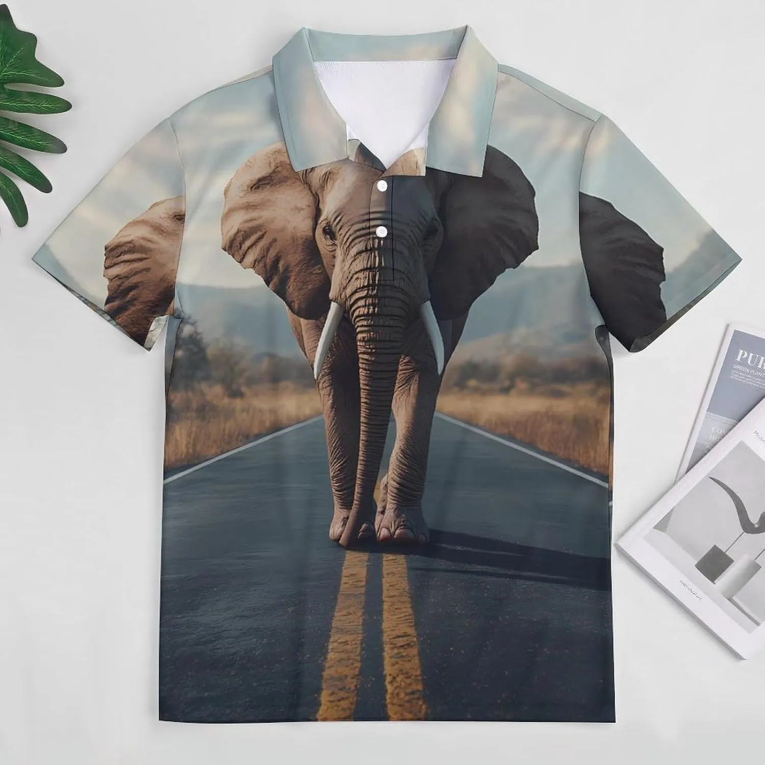 Elephant Walking On The Road Mens Polo Shirts Quick Dry Short Sleeve T-shirts Slim Tennis Collared Tees Tops