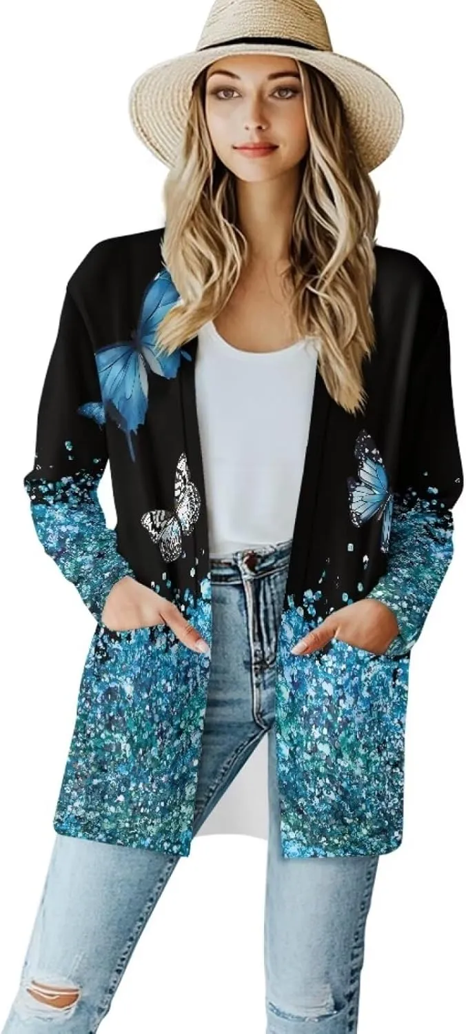 Forchrinse Christmas Santa Claus Cardigan for Women Causal Long Sleeve Open Front Cardigans Ugly Christmas Cardigan Sweater