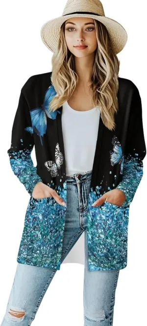 Forchrinse Christmas Santa Claus Cardigan for Women Causal Long Sleeve Open Front Cardigans Ugly Christmas Cardigan Sweater