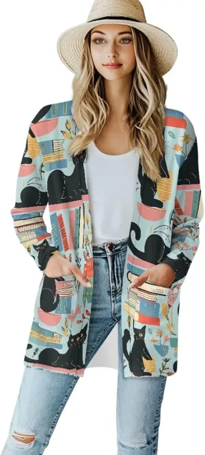 Forchrinse Christmas Santa Claus Cardigan for Women Causal Long Sleeve Open Front Cardigans Ugly Christmas Cardigan Sweater