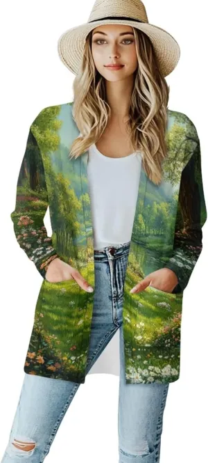 Forchrinse Christmas Santa Claus Cardigan for Women Causal Long Sleeve Open Front Cardigans Ugly Christmas Cardigan Sweater