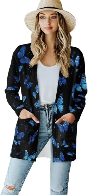 Forchrinse Red Ladybug Cardigan for Women Causal Long Sleeve Open Front Cardigans Sweater Fashion 2024 Fall Coat with Pockets