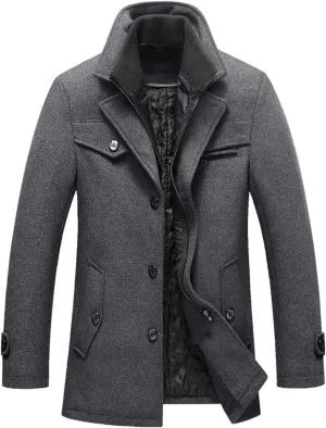 FTCayanz Men's Wool Coat Winter Slim Fit Pea Coats Single Breasted Quilted Lined Trench Jacket