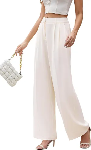 FUNYYZO Women Suit Pants Wide Leg Pants High Elastic Waisted in The Back Business Work Trousers Long Straight