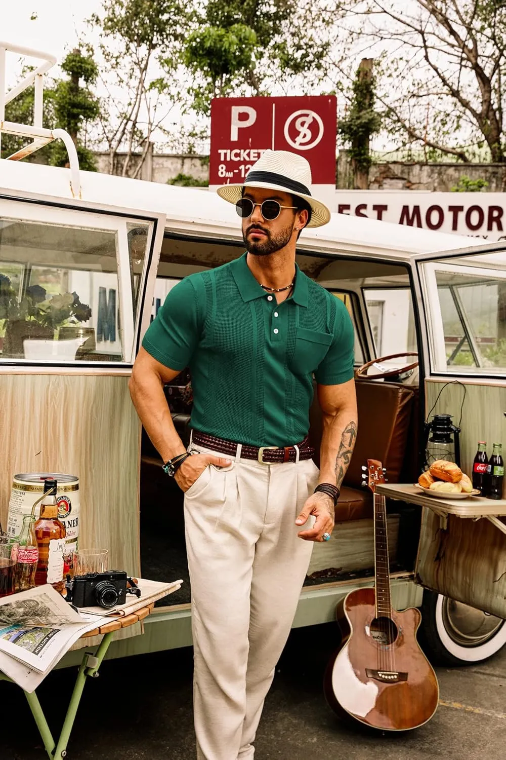 GRACE KARIN Men's Knit Polo Shirts Short Sleeve Texture Lightweight Golf Shirts Sweater
