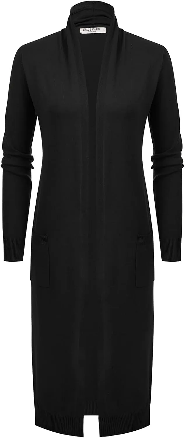 GRACE KARIN Women's 2025 Trendy Long Cardigans Sweater Lightweight Open Front Long Sleeve Maxi Duster Coats with Pockets