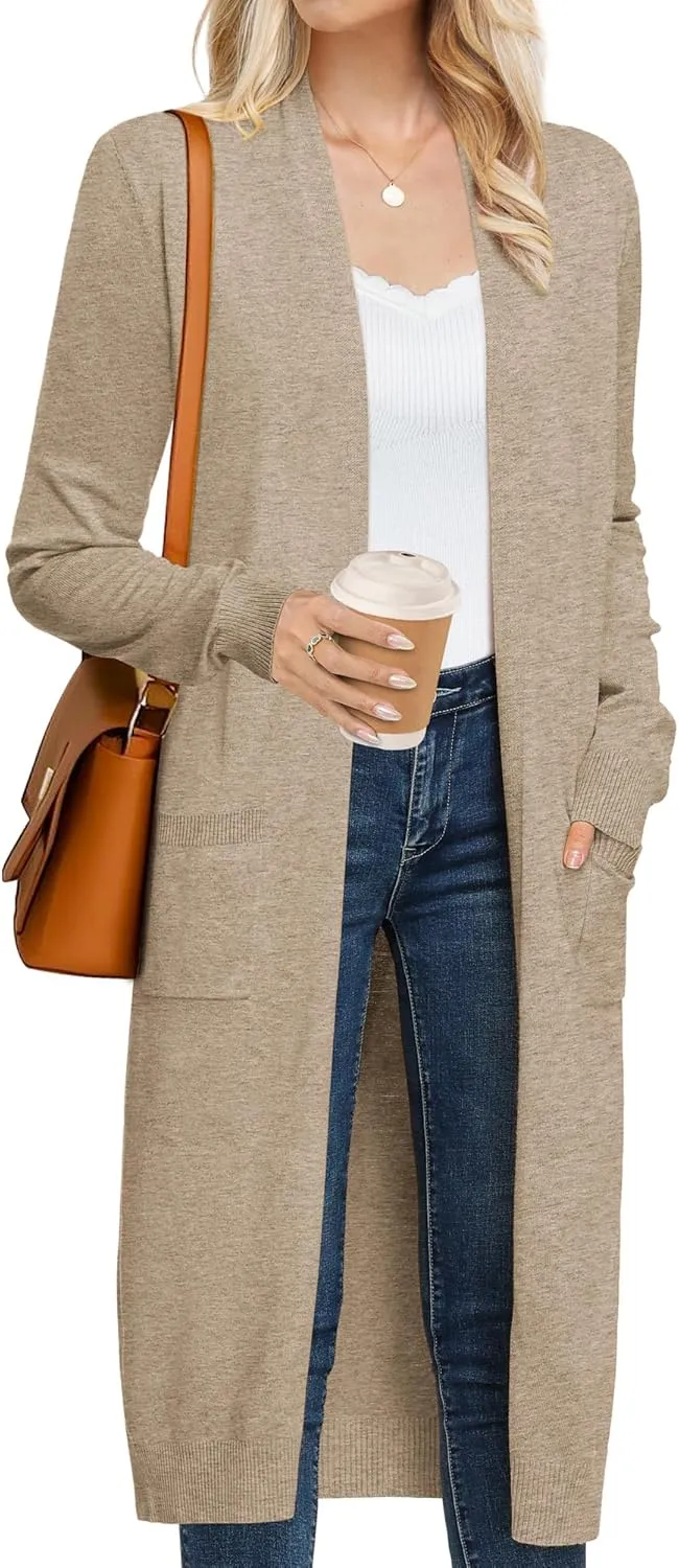 GRACE KARIN Women's 2025 Trendy Long Cardigans Sweater Lightweight Open Front Long Sleeve Maxi Duster Coats with Pockets