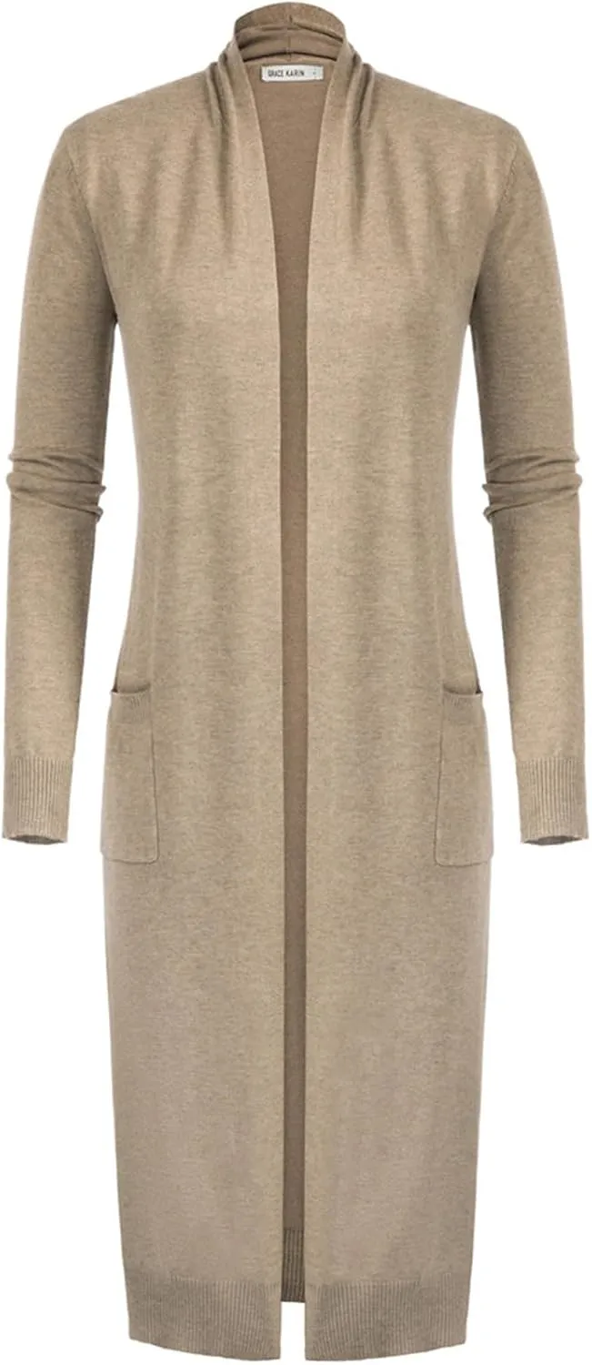 GRACE KARIN Women's 2025 Trendy Long Cardigans Sweater Lightweight Open Front Long Sleeve Maxi Duster Coats with Pockets