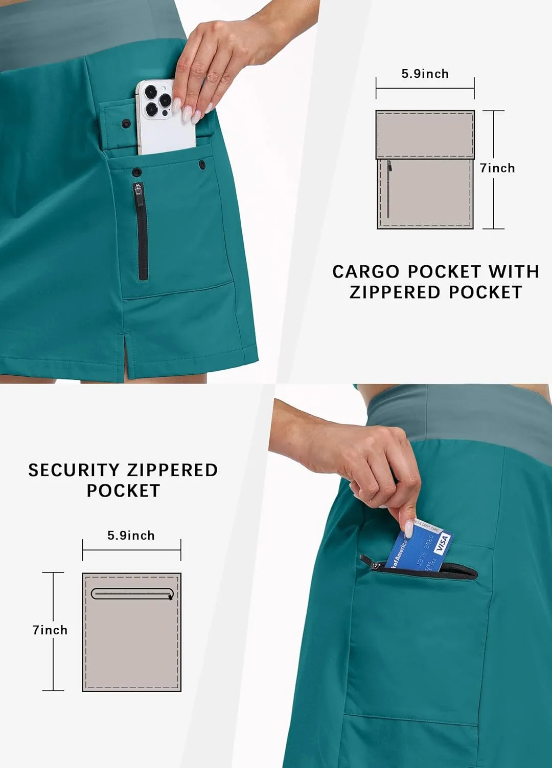 Hiverlay Women Cargo Athletic Skorts with Pockets High Waisted UPF50 Quick Dry Skirt Built-in Shorts for Tennis Golf Hiking