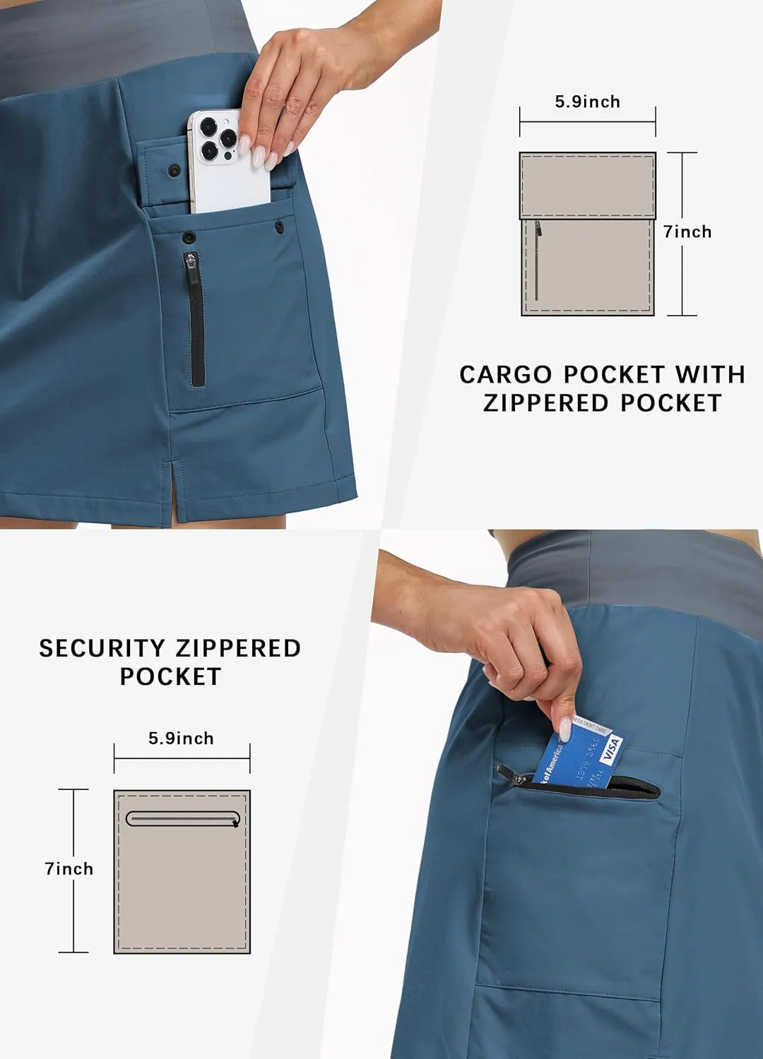 Hiverlay Women Cargo Athletic Skorts with Pockets High Waisted UPF50 Quick Dry Skirt Built-in Shorts for Tennis Golf Hiking