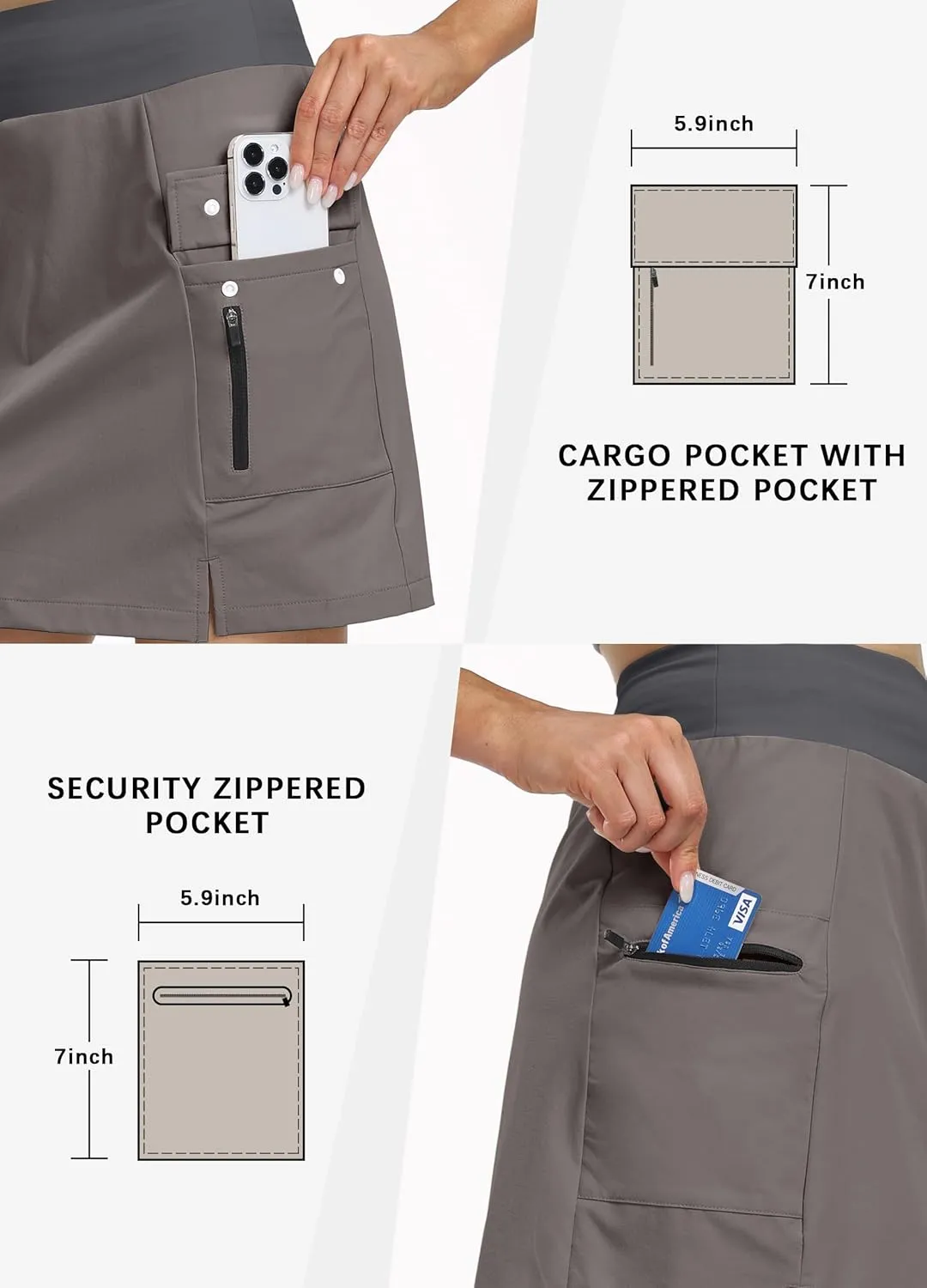 Hiverlay Women Cargo Athletic Skorts with Pockets High Waisted UPF50 Quick Dry Skirt Built-in Shorts for Tennis Golf Hiking