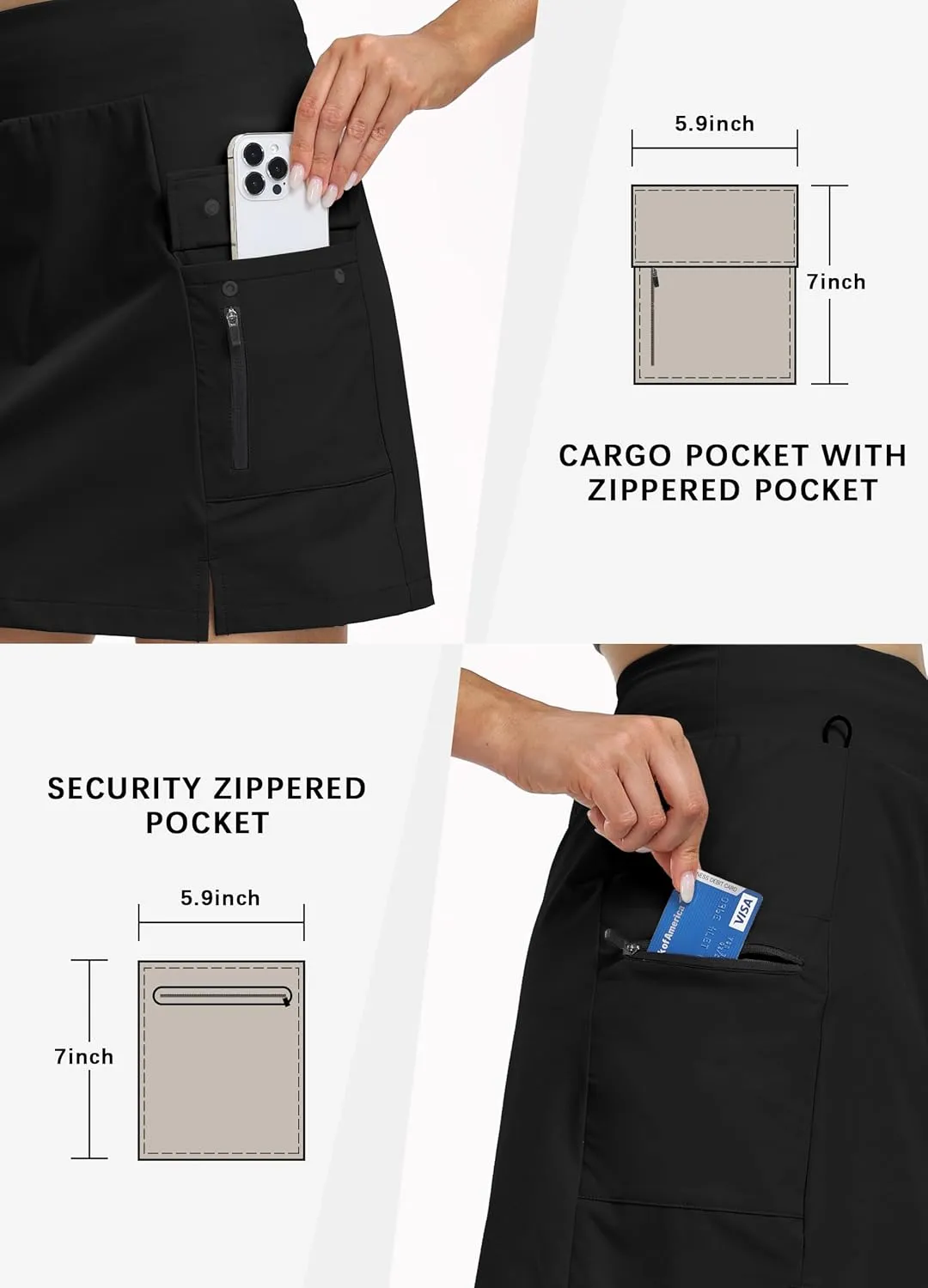 Hiverlay Women Cargo Athletic Skorts with Pockets High Waisted UPF50 Quick Dry Skirt Built-in Shorts for Tennis Golf Hiking