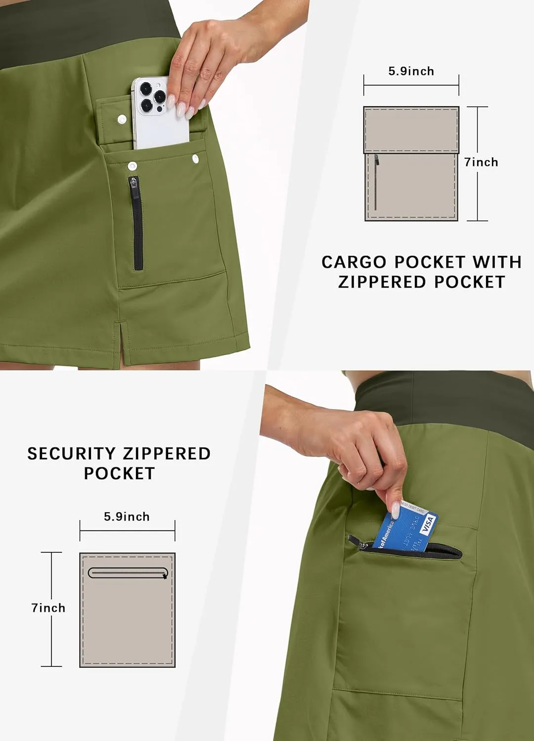 Hiverlay Women Cargo Athletic Skorts with Pockets High Waisted UPF50 Quick Dry Skirt Built-in Shorts for Tennis Golf Hiking