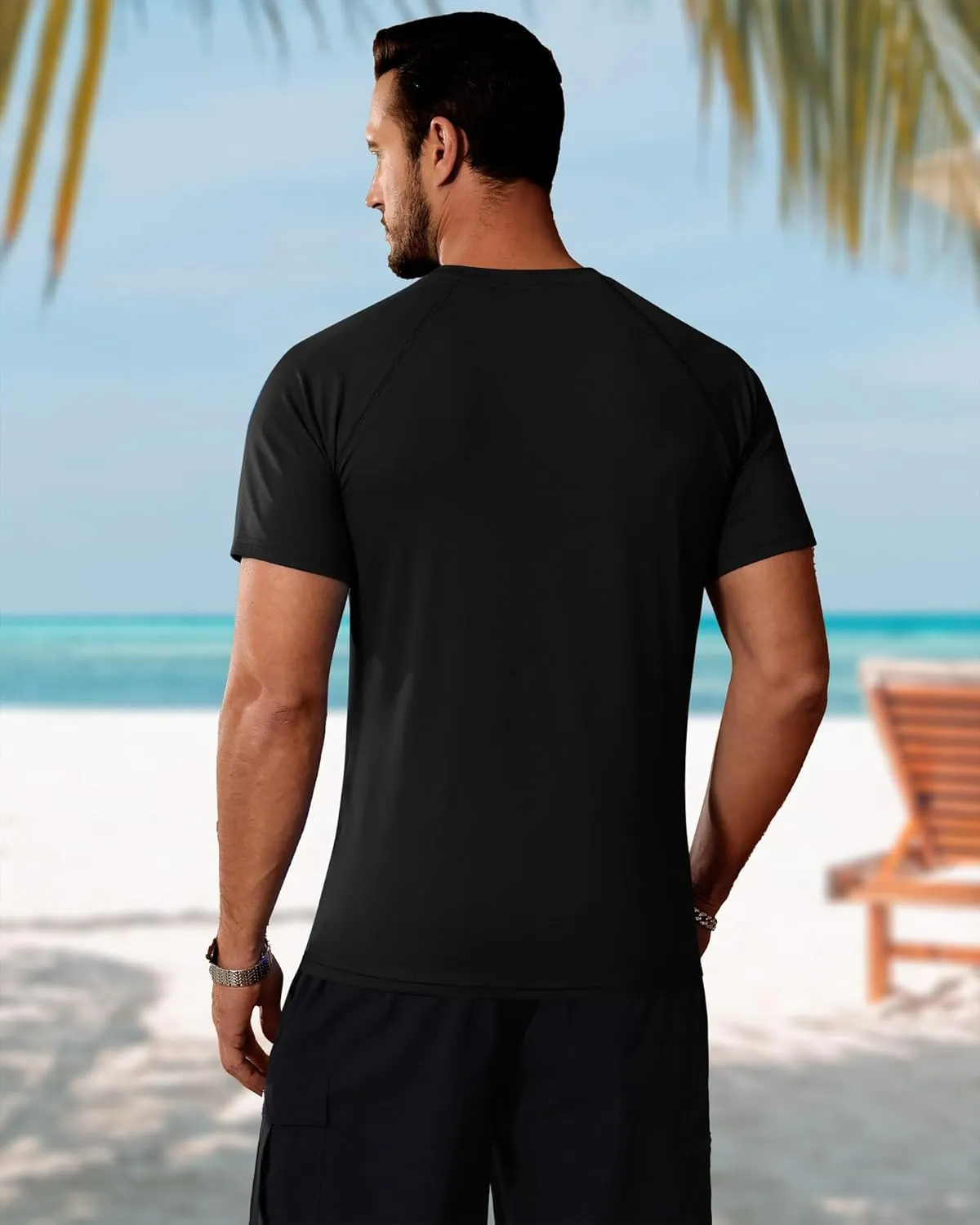 Huukeay 3 Pack Men's Short Sleeve Swim Shirts, UPF 50  Rash Guard Tees Quick Dry Lightweight Fishing Running Hiking T-Shirts