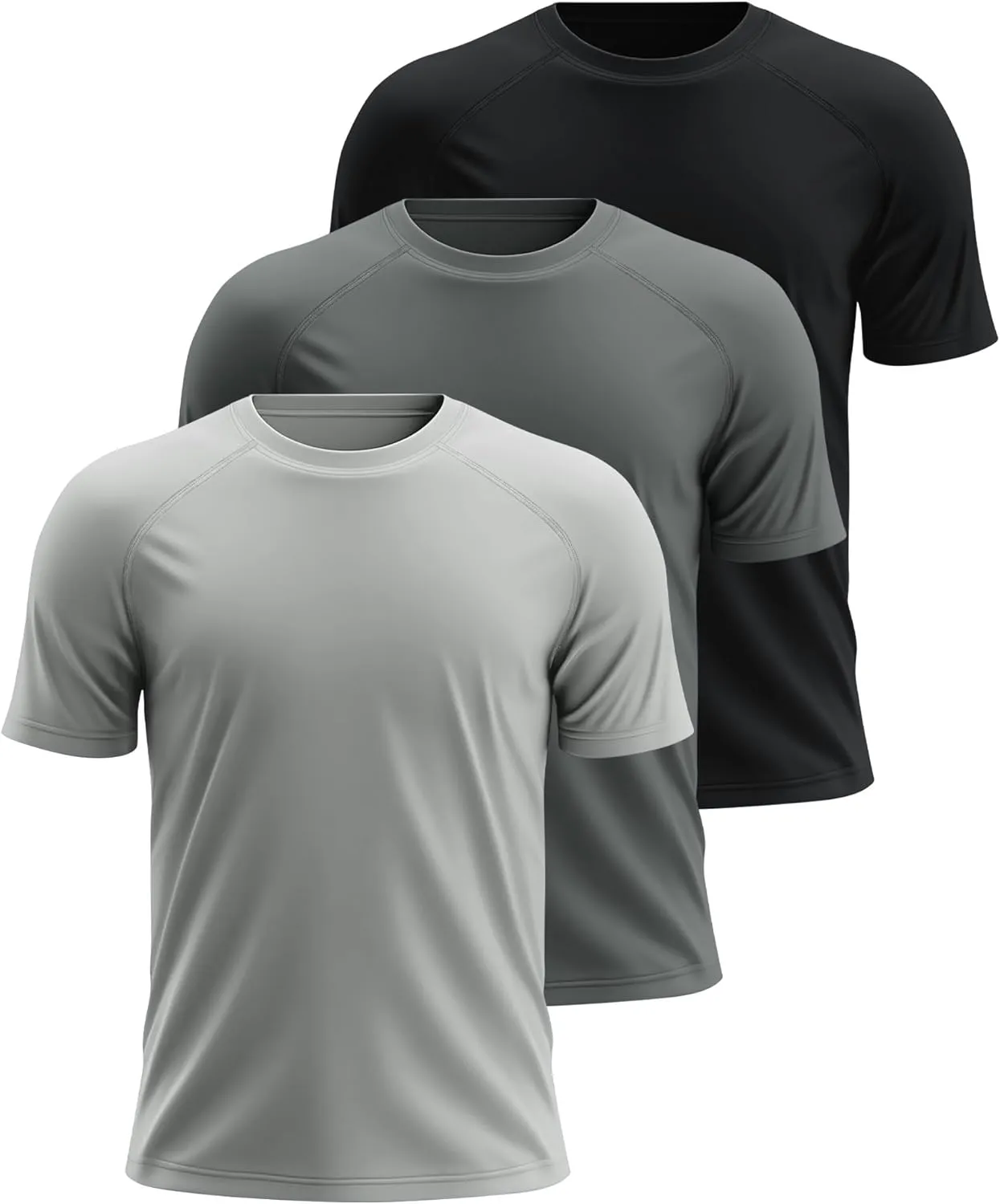 Huukeay 3 Pack Men's Short Sleeve Swim Shirts, UPF 50  Rash Guard Tees Quick Dry Lightweight Fishing Running Hiking T-Shirts