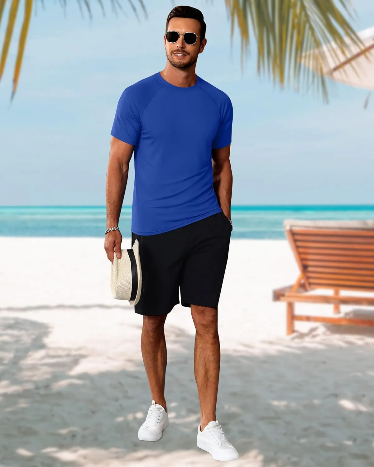 Huukeay 3 Pack Men's Short Sleeve Swim Shirts, UPF 50  Rash Guard Tees Quick Dry Lightweight Fishing Running Hiking T-Shirts