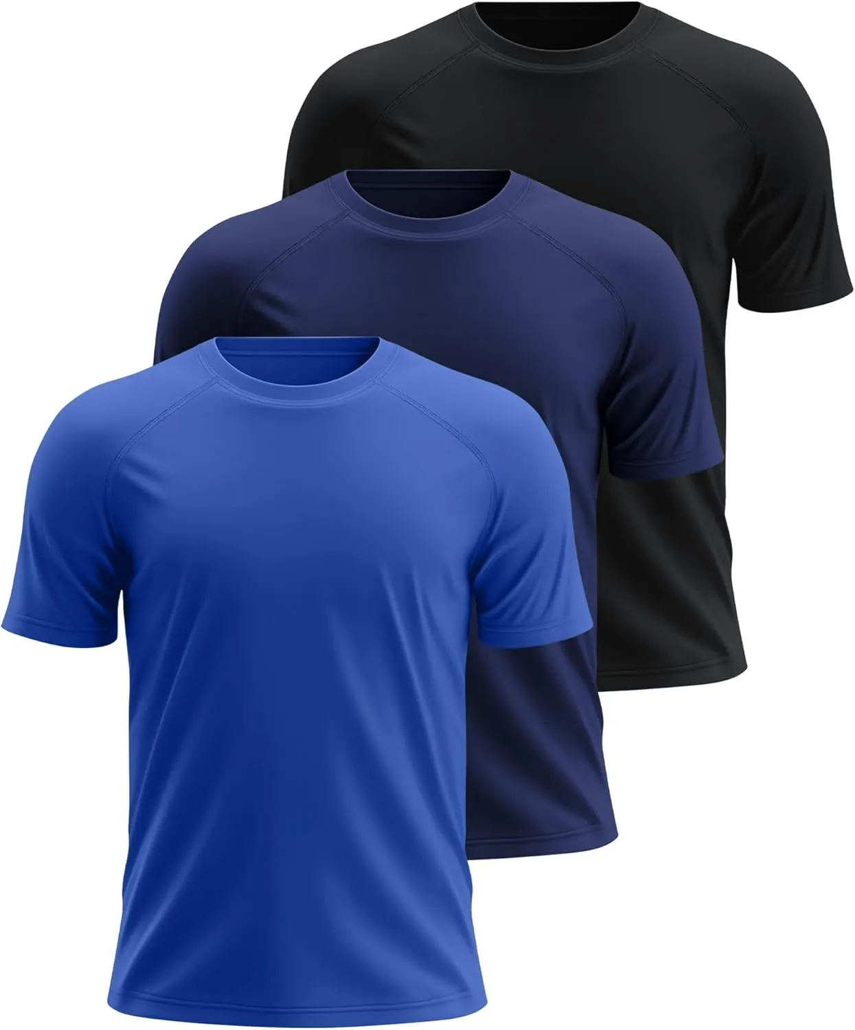 Huukeay 3 Pack Men's Short Sleeve Swim Shirts, UPF 50  Rash Guard Tees Quick Dry Lightweight Fishing Running Hiking T-Shirts