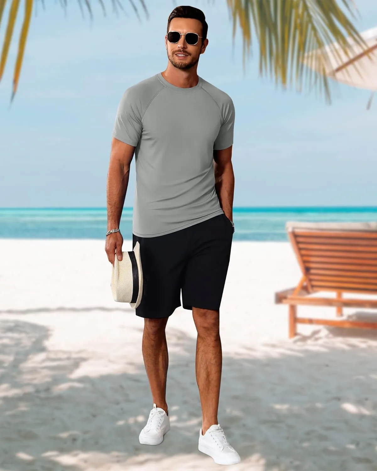 Huukeay 3 Pack Men's Short Sleeve Swim Shirts, UPF 50  Rash Guard Tees Quick Dry Lightweight Fishing Running Hiking T-Shirts