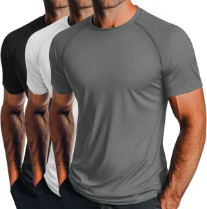 Huukeay 3 Pack Men's Short Sleeve Swim Shirts, UPF 50  Rash Guard Tees Quick Dry Lightweight Fishing Running Hiking T-Shirts